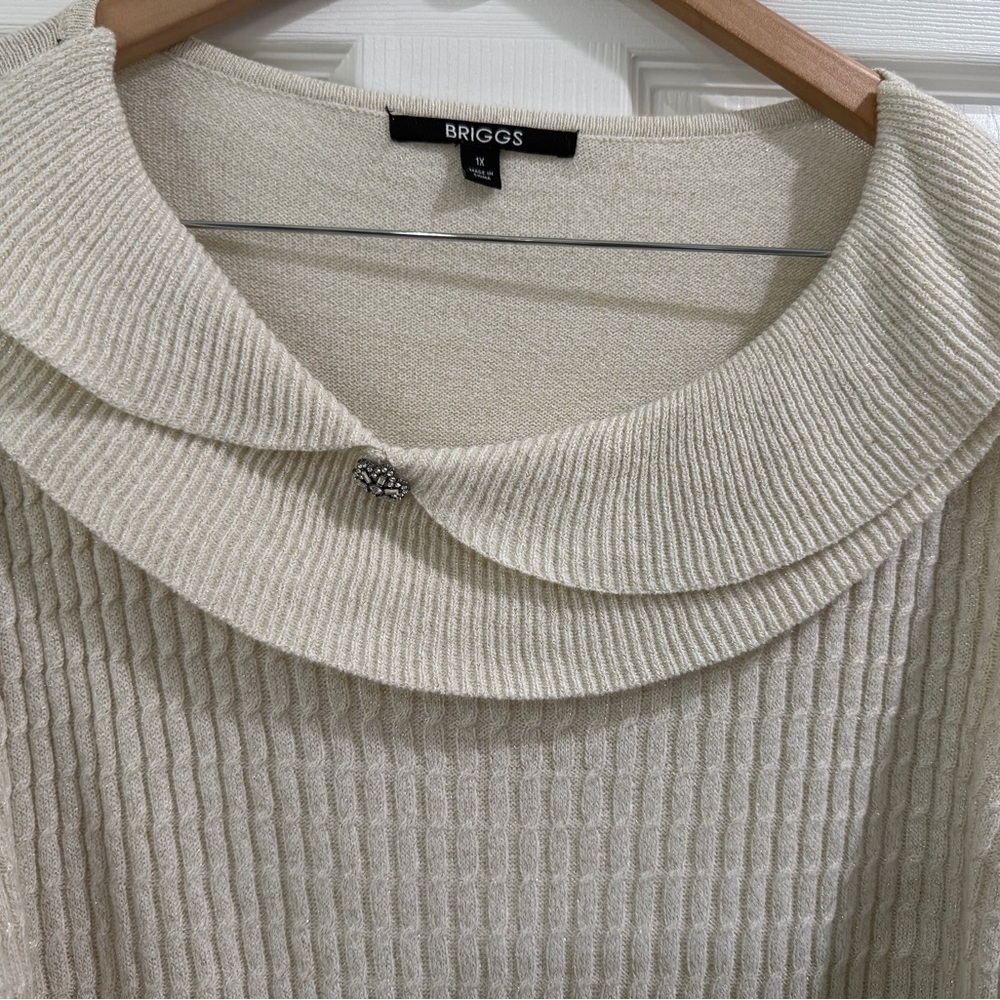 Briggs New York Women's Metallic Cowl Neck Sweater - Cream VTG style
